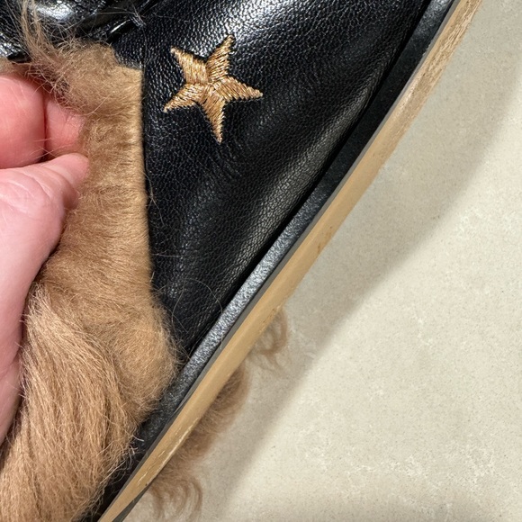 GUCCI Princetown Mule Fur Slippers With Embroidered Bees and Stars Black Leather - Picture 8 of 14